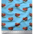 thumbnail image 1 of Soimoi Blue Georgette Viscose Fabric Barn & Cow Farm Print Sewing Fabric Yard 44 Inch Wide, 1 of 3
