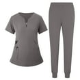 thumbnail image 2 of Resicozy Women Solid Color Scrubs Sets V Neck Stretch Tops with Pockets Cargo Pants Jogger Nurse Work Uniform Quick Drying Gray XL, 2 of 5