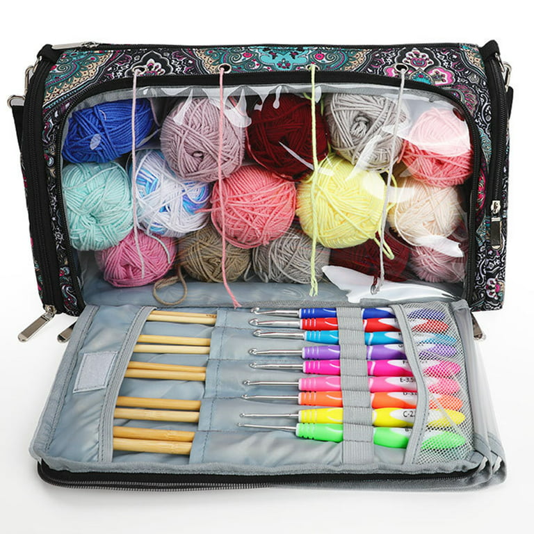 Yarn Storage Bag Portable Practical Multi Pockets Oxford Cloth Multiuse Knitting Bag Large Capacity for Household Travel Embroidery Supplies C, Size