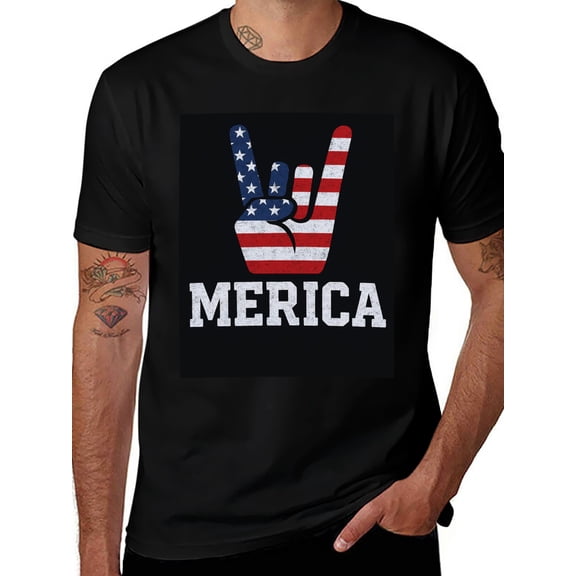 T-shirt American Flag Gestures Soft Cotton Adult Heat-Transfer Graphic T-Shirt - 180g Breathable Fabric, Unisex Summer Casual Wear with Durable Heat-Printed Design