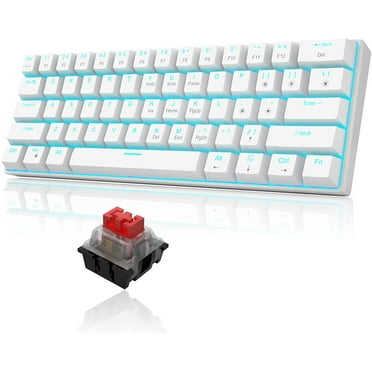 Mini 60% Mechanical Keyboard with Blue Switch, Ice Blue Backlit Gaming Keyboard, Portable Office Computer Keyboard,61 Key Ultra-Compact Small Wired Keyboards for For PC Gamer (White Re,,F107197