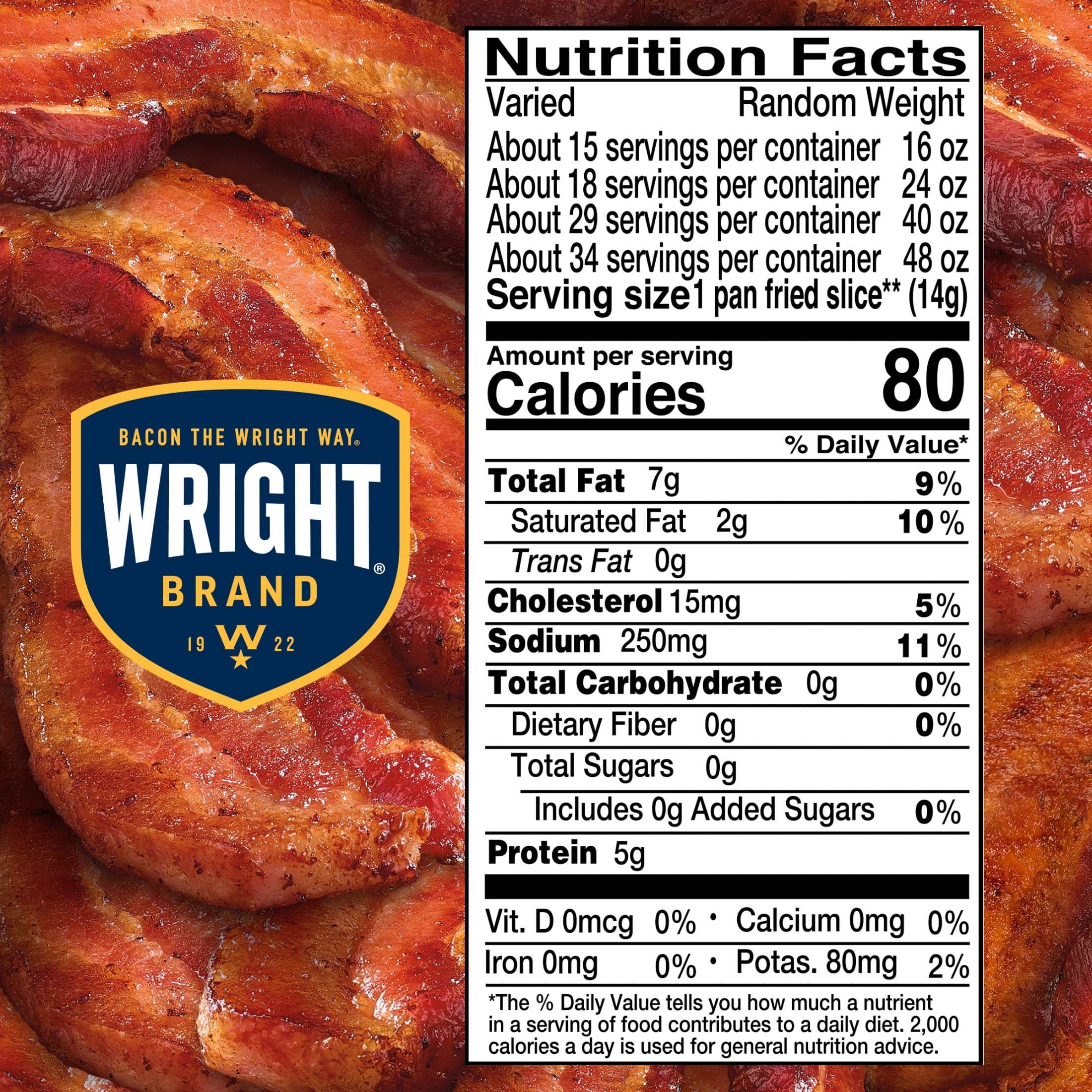 Wright Brand Hickory Real Wood Smoked Thick Cut Sliced Bacon, 48 oz