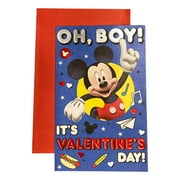 Valentine's Day Greeting Card for Boy - Oh, Boy! It's Valentine's Day! - Embossed; Mickey Mouse, Burger, Pencil, Hearts, Paper Plane