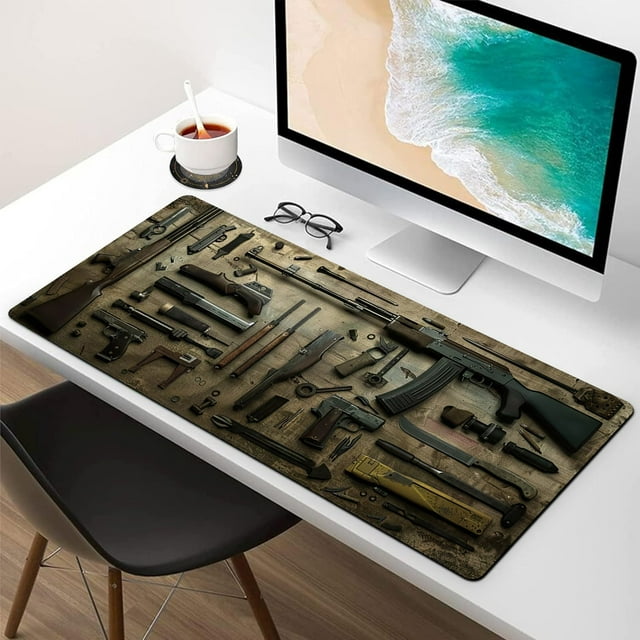 ZZkhGO Military Weapon Mouse Pad, Large Gaming Mouse Pad with Blueprint, Non-Slip Desk Mat for Gaming Computer Workspace