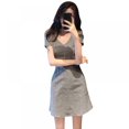 thumbnail image 1 of Robe d'Été pour les Femmes à Carreaux Robe d'Été à Manches Courtes Robe pour les Femmes Bodycon Robes Junior, 1 of 9