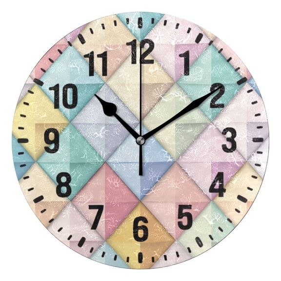 Yayeee 10" Wall Clock Battery Operated Quartz Round Silent Non-Ticking Home Decor, Colorful Geometric