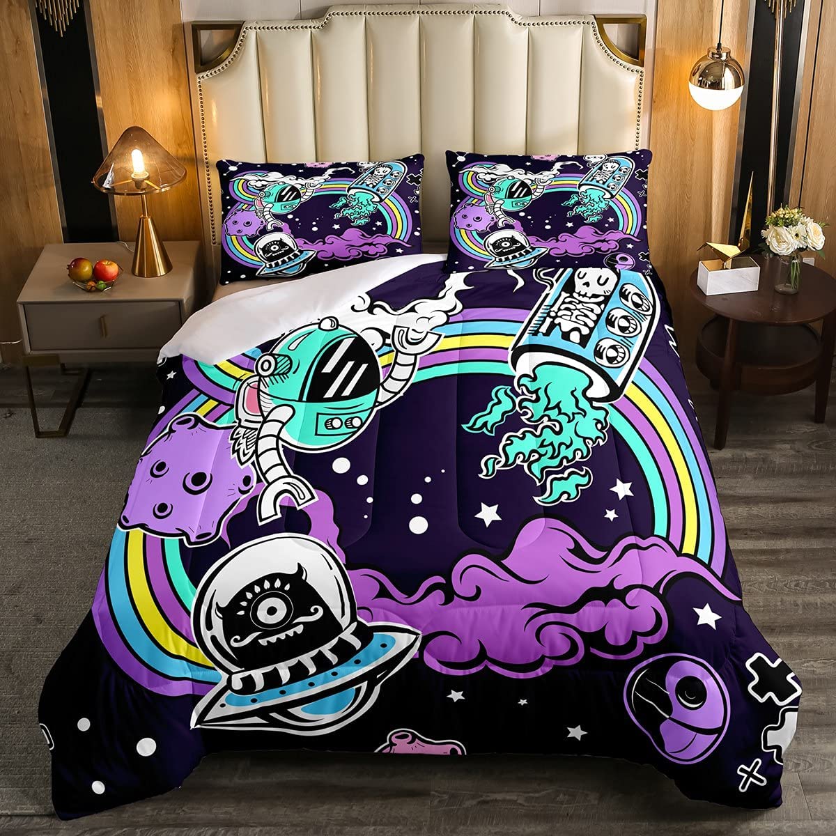 Kids Cartoon Bedding Set Space Down Comforter Rocket Spaceship