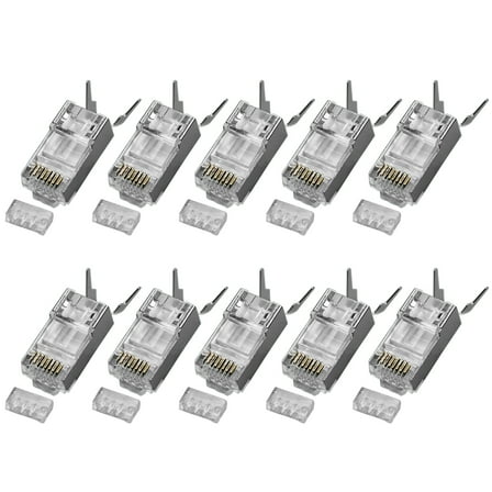 CAT6A RJ45 Modular Plug 3 Prong Gold Contacts 10Gbps Shieldeds Ethernet connectors