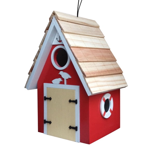 CC Outdoor Living 8.25” Fully Functional Vibrant Red Dockside Cabin Outdoor Garden Birdhouse