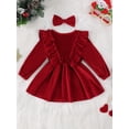 thumbnail image 3 of aturustex Little Girls Christmas Velvet Dress 3M 6M 12M 18M 2T 3T 4T Toddler Baby Santa Princess Dress Ruffled Trim Long Sleeve A-line Dress Crew NeckOutfits for Kids Christmas Party Costume, 3 of 6