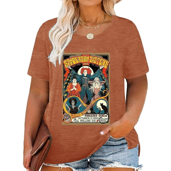 XCHQRTI Hocus Pocus Shirts for Women Plus Graphic Tees Halloween Plus Size Shirt Sanderson Sisters T Shirts