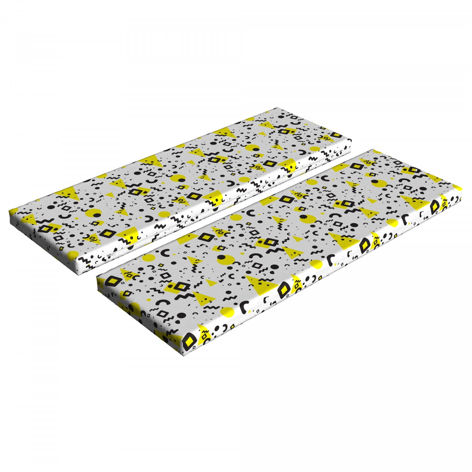 Black and Yellow Bench Cushion Set of 2, Prehistoric Patterns of