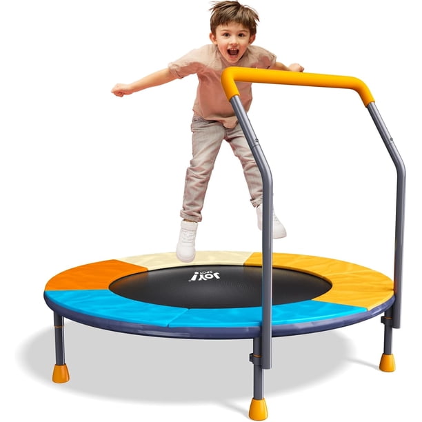 Trampolín plegable de 3 pies para niños, mini trampolín pequeño de 36" con barra de agarre para interiores y exteriores, altura ajustable y carga máxima de 150 libras, colchoneta para saltar para