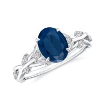 Vine Art Leaf Style Moissanite Ring Oval Shaped Blue Sapphire Engagement Ring in Sterling Silver/ White Gold Plated Engraved Promise Wedding Band Ring September Birthstone Jewelry, Ring Size 7