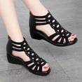 thumbnail image 5 of AXXD Women Black Sandals 6.5 Summer Soft Leather Roman Sandals Fashionable Outerwear Slope Heel Sandals, 5 of 9