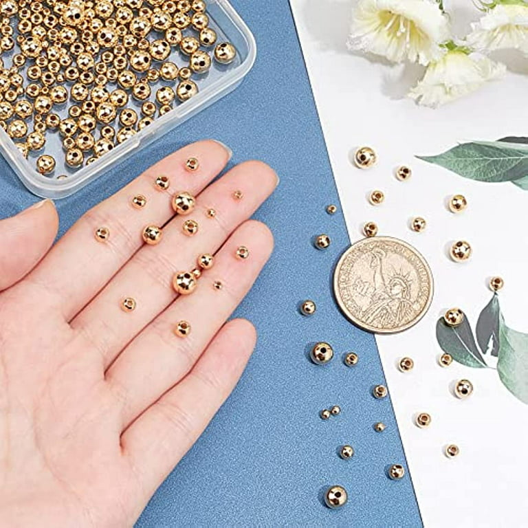 500pcs 18K Gold Filled Spacer Beads,Durable Beads That Do Not Fade Easily Smooth Round Beads Seamless Ball Beads Brass Loose Beads Metal Beads for