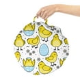 thumbnail image 2 of Farm Animal Round Floor Cushion with Handle, Chick and Cracked Easter Egg with Daisy Motifs and Small Dots, Decorative Pillow for Living Room & Dorms, 18" Round, Yellow Pale Blue White, by Ambesonne, 2 of 4