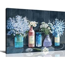 Bathroom Wall Art - White Flower in Blue Vase Bathroom Decor - Paintings,Modern Canvas Wall Art Decor Artworks Pictures for Living Room Bedroom Kitchen Decoration,12x16 inch