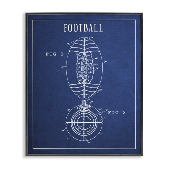 Stupell Industries Contemporary Football Blueprint Vintage Sports Design Black Framed Giclee Art, 16 x 20, by Lil' Rue