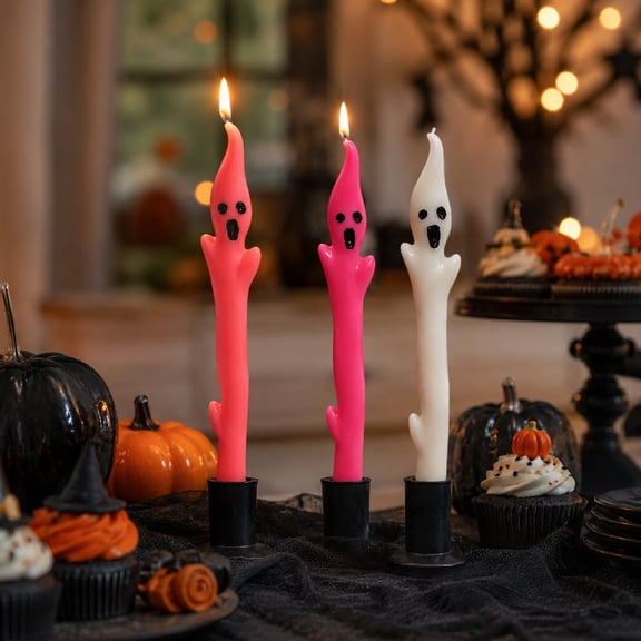 10" Halloween Unscented Ghost Shaped Taper Candles Spooky Ghost Halloween Dinner Candles Home Table Decoration for Thanksgiving Autumn Festive Party Gift
