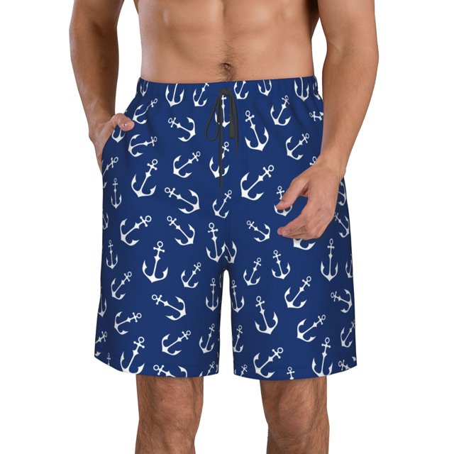 Balery Nautical Anchors Traje de Baño Estilo Hawaiano para Hombre, Shorts de Secado Rápido con Bolsillos-Medium