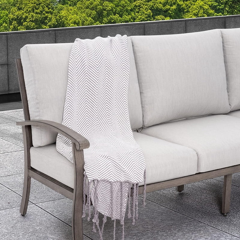 7 Piece Aluminum Patio Furniture Set, 3-Seat Outdoor Sofa with Ottoman and Swivel Armchair, Outdoor Sectional Sofa with Side Table and Coffee Table, Garden Conversation Set