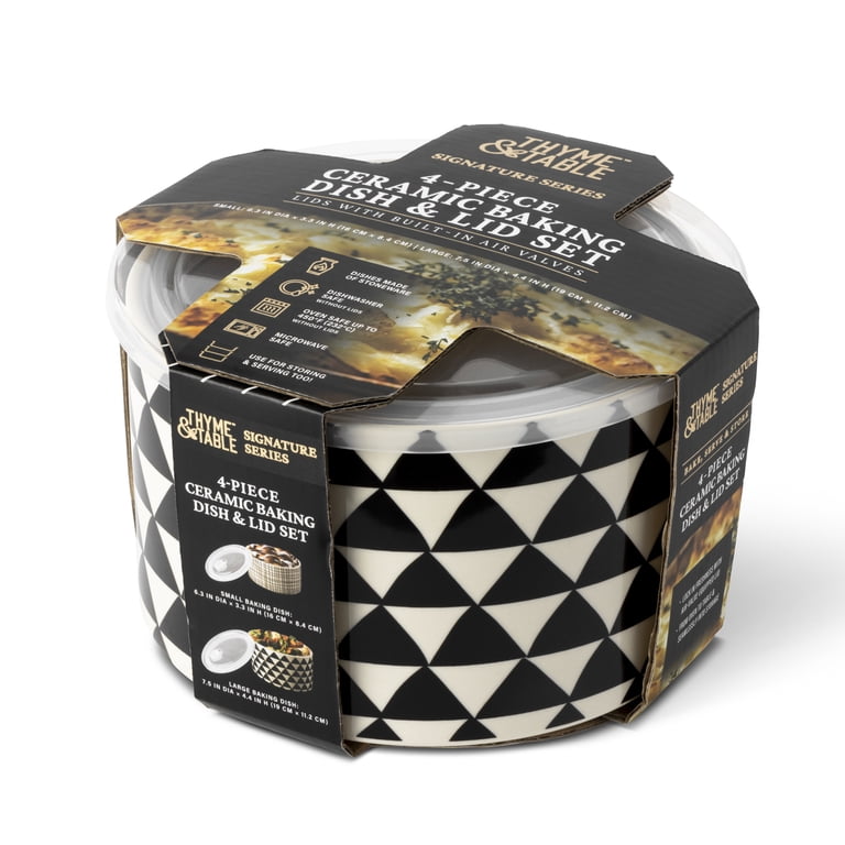 Thyme & Table 4-Piece Ceramic Baking Dish & Lid Set, Medallion photo 4