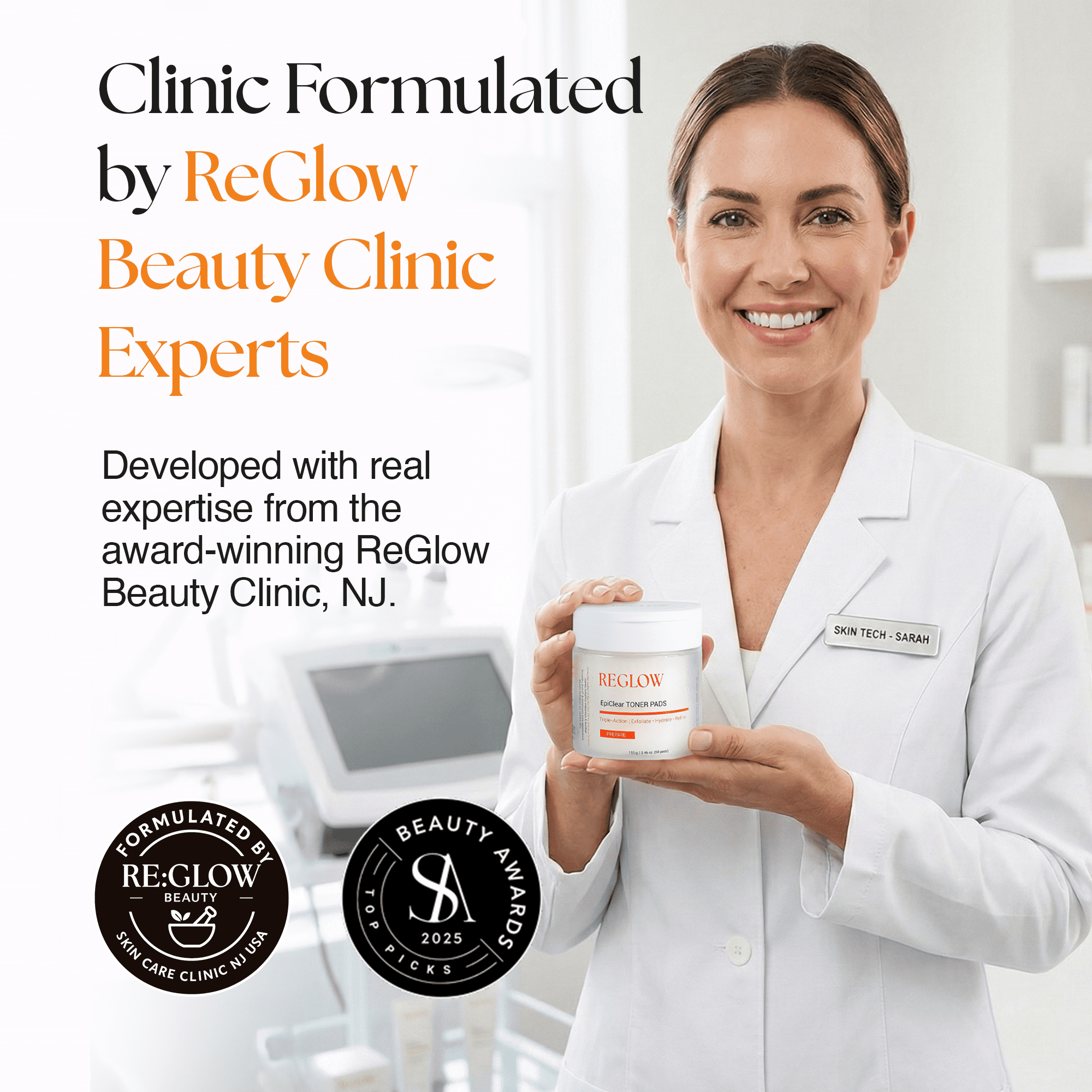 ReGlow EpiClear Exfoliating Toner Pads with AHA BHA PHA & Niacinamide, Dual-Textured Facial Pads, 60 Count