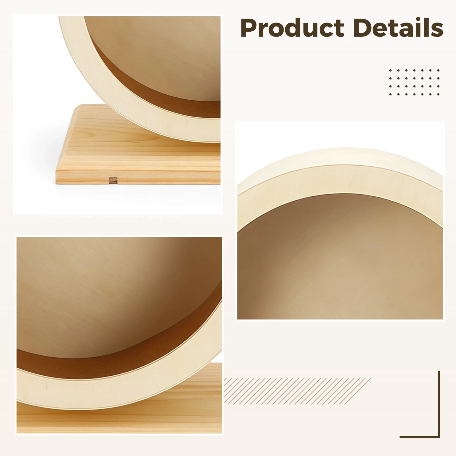 Wooden Hamster Wheel for Dwarf Hamsters, 8.26" Quiet Running Toy with Stand, Ergonomic Design with Cork Pad for Safe Exercise and Dental Care