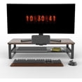 thumbnail image 3 of 2-Tier Monitor Stand Riser with Phone Holder and Cable Management - Desk TV Shelf, Laptop Printer, for Home & Office (Wood Brown), 3 of 5