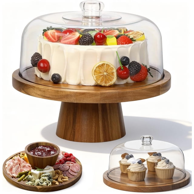 6 In 1 Base para Pasteles ,Porta Pastel,11 Inch Domo Pastelero, Soporte para Paste Para Tartas, Quesos, Patatas Fritas y Salsas, y Platos de Fruta (Acrílico)