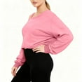 thumbnail image 5 of Women's Off Shoulder Crop Sweatshirt Plus Size Fashion One Shoulder Long Sleeve Pullover Top with Strap Design Pink L, 5 of 7