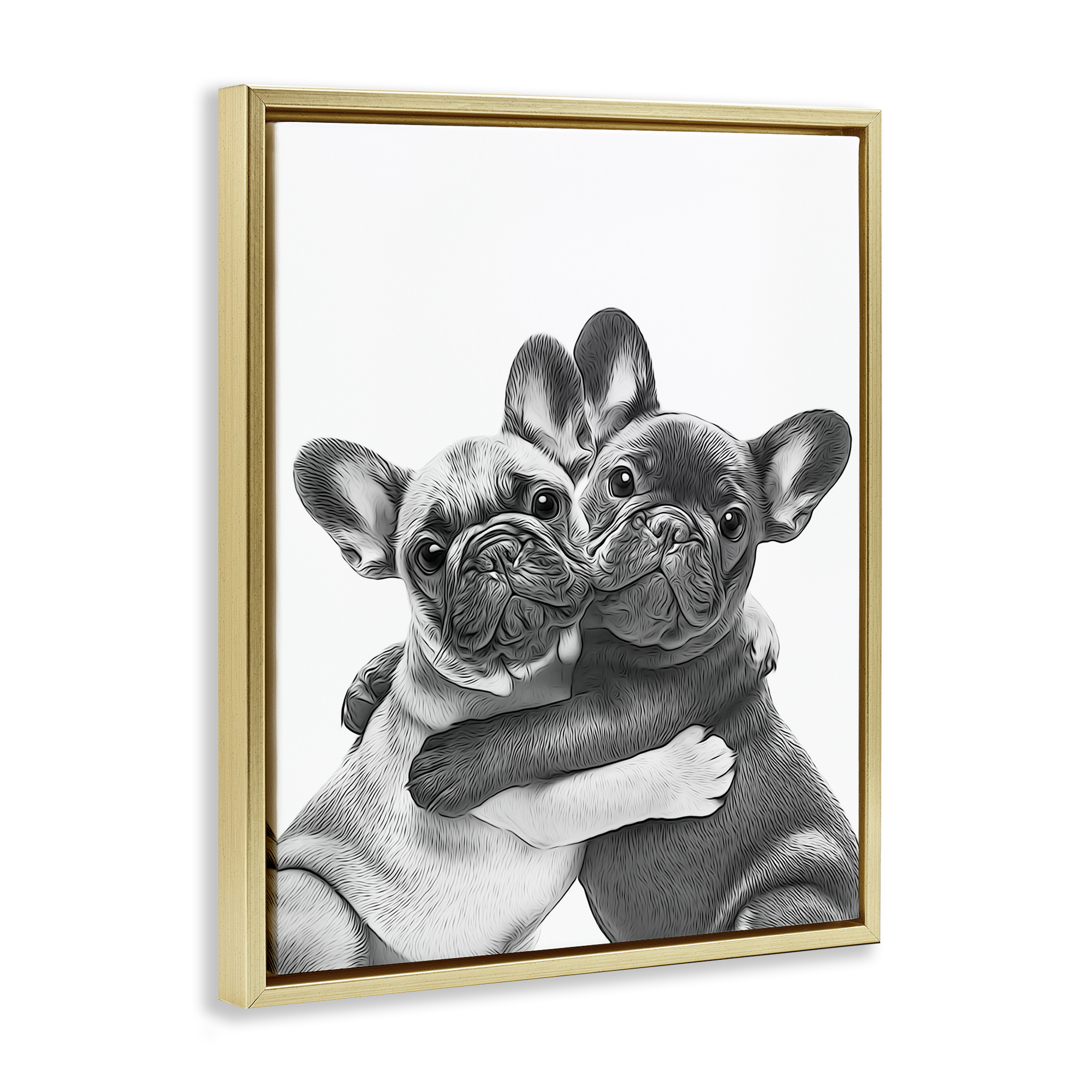 Stupell Industries Hugging Dog Pair Animals & Insects Painting Gold Floater Framed Art Print Wall Art, 17 x 21