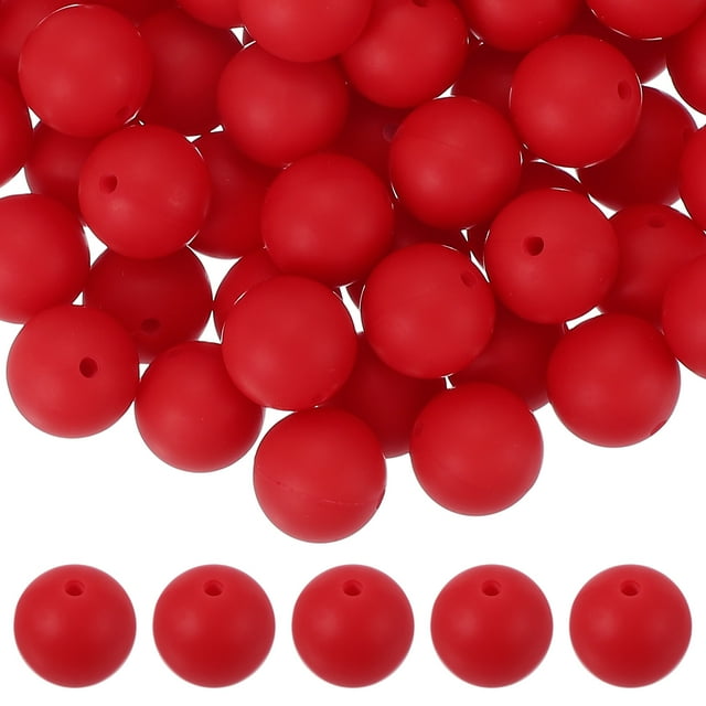 Uxcell 60 Pcs Cuentas de Silicona, Cuentas Redondas Focales de 15mm Color Caramelo a Granel para Llaveros Pulseras Collares Bolígrafos Suministros de Manualidades DIY, Rojo