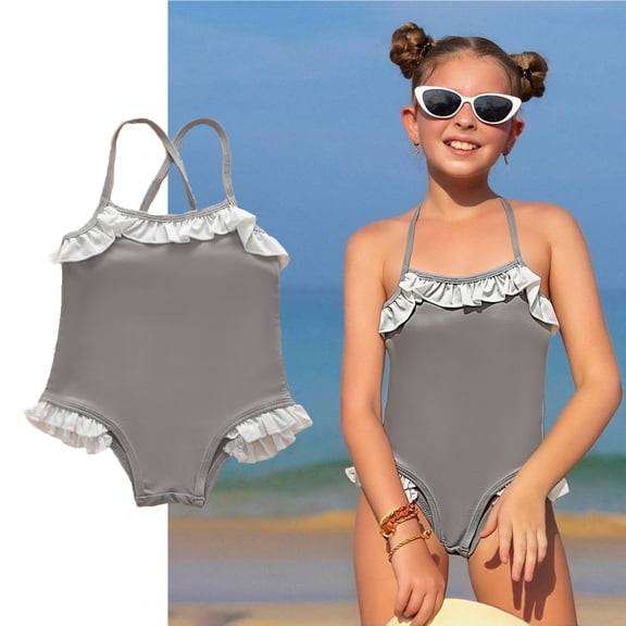 Kids Girls Swimsuit Gray One Piece Swimsuit Bikini for Teenage Girls 4-5 Years