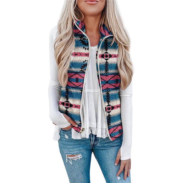 Tie Dye Sleeveless Fleece Vest, Lightweight Warm Sleeveless Fleece Fluffy Vest Comfortable For Female For Shopping ANGGREK Rosa Étnico S