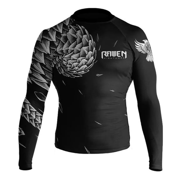 Raven Fightwear Men's Power Pangolin IBJJF Approved Rash Guard White Small