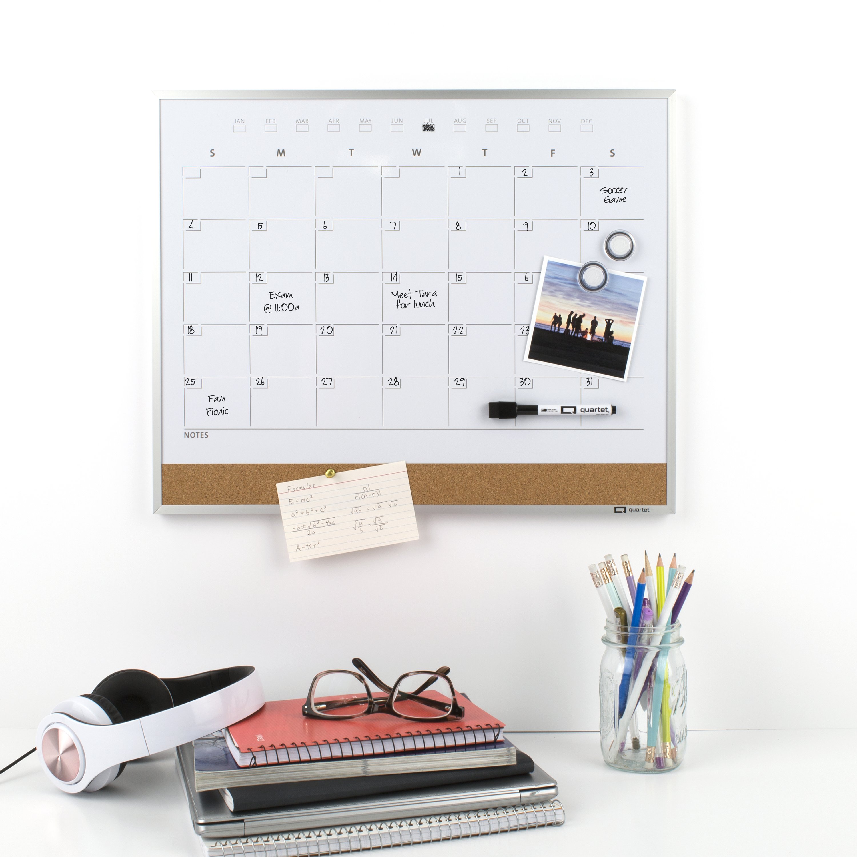 Quartet Magnetic Combination Calendar Board, 16" x 20", Silver Frame (Q232016A00-WMT-R)