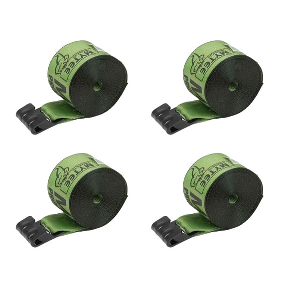 (4 Pack) Winch Straps 4" x 30" Green Heavy Duty Tie down w/ Flat Hooks WLL# 5400 lbs | 4 Inch Cargo Control for Flatbed Truck Utility Trailer