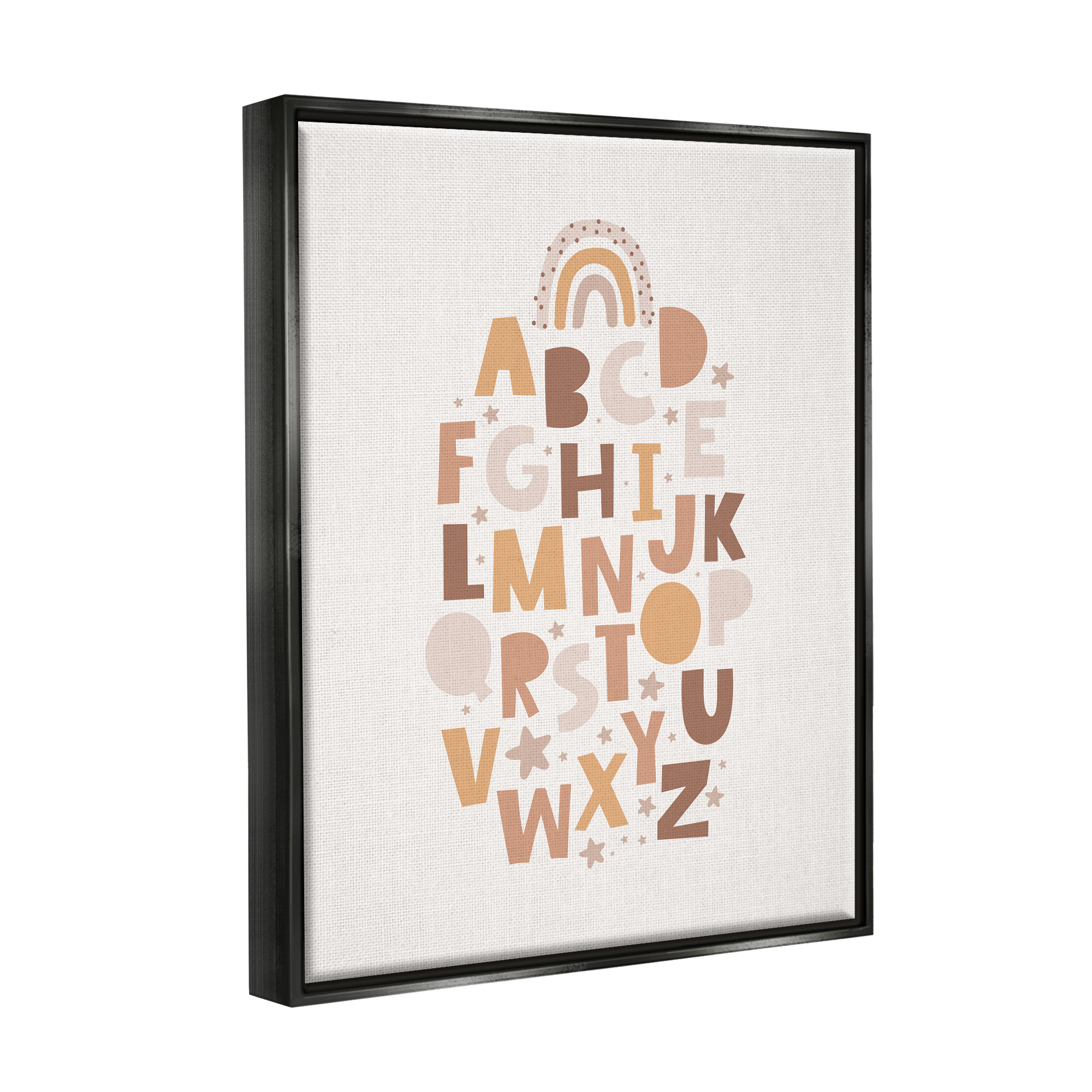 Stupell Industries Muted Alphabet Letters Nature Painting Black Floater Framed Art Print Wall Art, 25 x 31