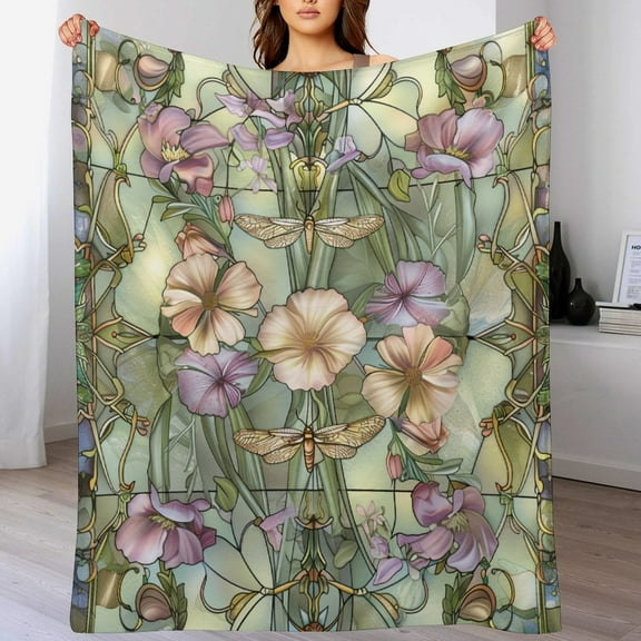 Throw Blanket Vintage Flowers And Butterflies Soft Cozy Flannel Fleece Throw Blanket Teal Blue Floral And Butterfly Flannel Blanket for Home for Winter Bedding Couch And Gift 50"x60"