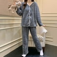 thumbnail image 2 of BOOMNY Women's Pajama Set 2 Peice Flannel Pajamas for Women Set Solid Color Thick Long Sleeve Pjs Tops Pants Sleepwear Outfit Cozy Warm Homewear Loungewear, 2 of 5