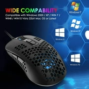 Zendure Lightweight Gaming Mouse Wired,USB Optical Computer Mice with RGB Backlit,Ergonomic Gamer Laptop PC Mouse with Honeycomb Shell for Windows 7/8/10/XP Vista Linux -Black