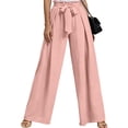 thumbnail image 4 of Cagogo Women's Wide Leg High Waisted Palazzo Pants Casual Loose Long Trousers Flowy Beach Lounge Work with Pockets Summer Clothes, Pink 2XL, 4 of 5