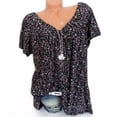 thumbnail image 2 of Camiseta de mujer con cuello en V, manga corta, camiseta de verano informal estampada, negro, L sidaley  AP001653-03, 2 of 6