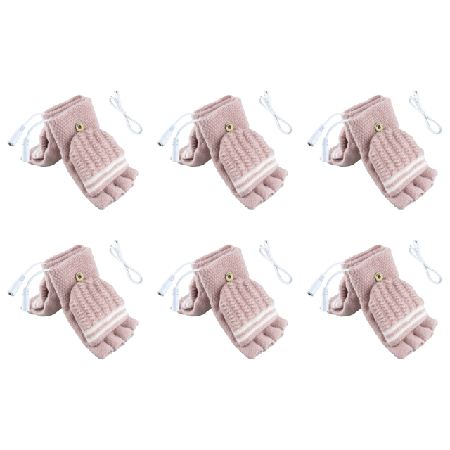 6uds. Guantes calefactables eléctricos de medio dedo con carga USB para escalar senderismo (mujeres) rosa