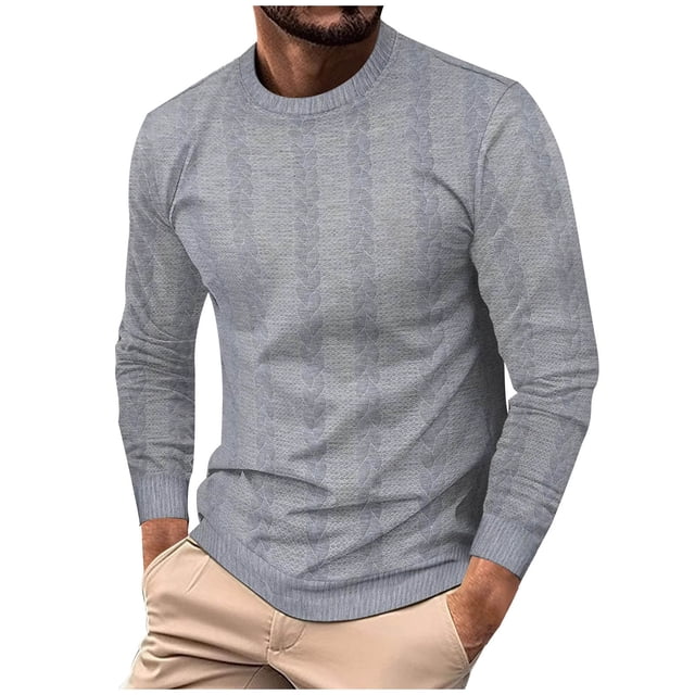 cfhntfmh Sweatshirt for Men Fall Fashion Long Sleeve Cable Knit Pullover Tops Casual Crewneck Solid Color Basic Shirts
