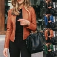 thumbnail image 2 of Women Fashion Autumn Winter Jacket Short Faux Leather Suit Coat Outwear Clothes, 2 of 7