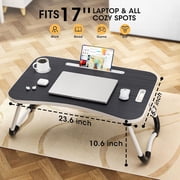 Folding Lap Desk, 23 Inch Portable Wood Black Laptop Bed Desk Lap Desk with Cup Holder, for Working Reading Writing, Eating, Watching Movies for Bed Sofa Couch Floor-Black-ZD01