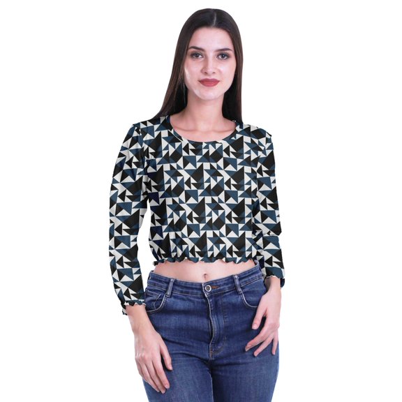 Moomaya Round Neck Crop Tops For Women Cotton Jersey Printed Blouses T Shirt